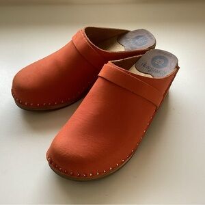 Orange Leather Clogs
